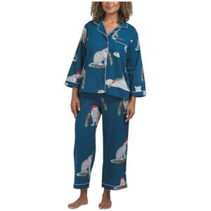 SAATVIK 2pc Cotton Holiday Leopard Pajama Set
